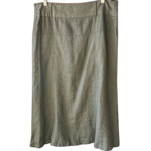 For Cynthia PL New w Tag 100% Linen Mid Skirt A Line Olive Green
